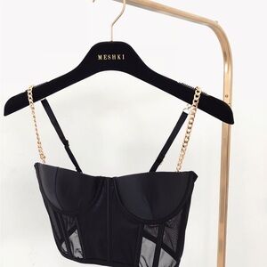 Meshki Black Bustier with Gold Chain Straps